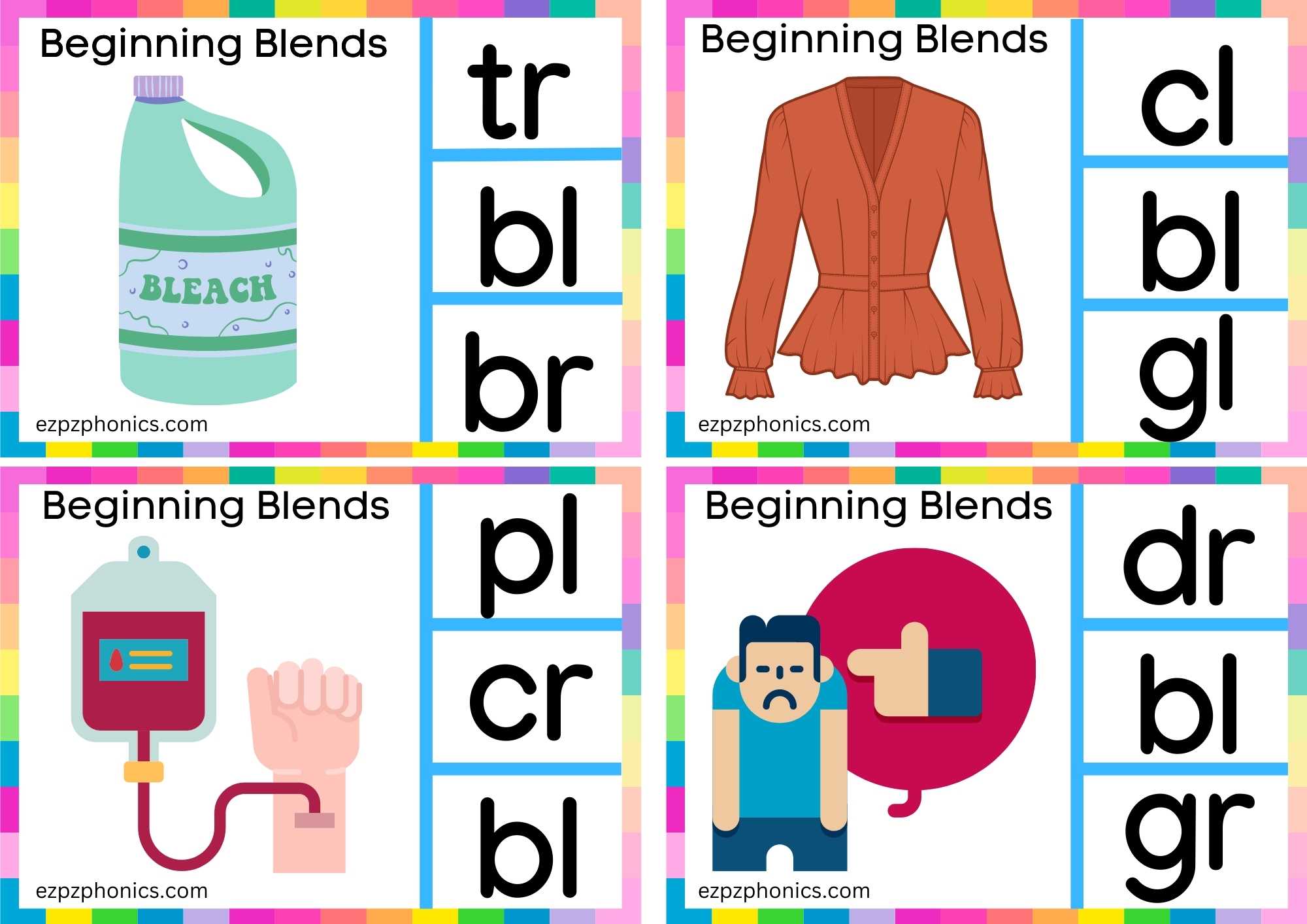 BL Beginning Blends Clip Cards Look At The Images And Clip The Correct Letters Set 2
